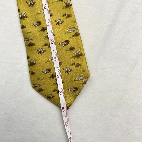 Hermes Paris Tie Mens Yellow Silk Mole Animal Novelty Pattern Luxury Necktie - Picture 8 of 8